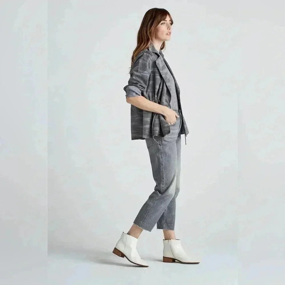 Lucky Brand Blue Grey Printed Camo Cropped Trench Coat Jacket Size Medium M - Picture 8 of 11